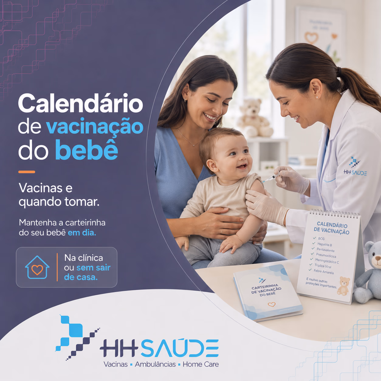 Bebê recebendo vacina do calendário infantil com acolhimento