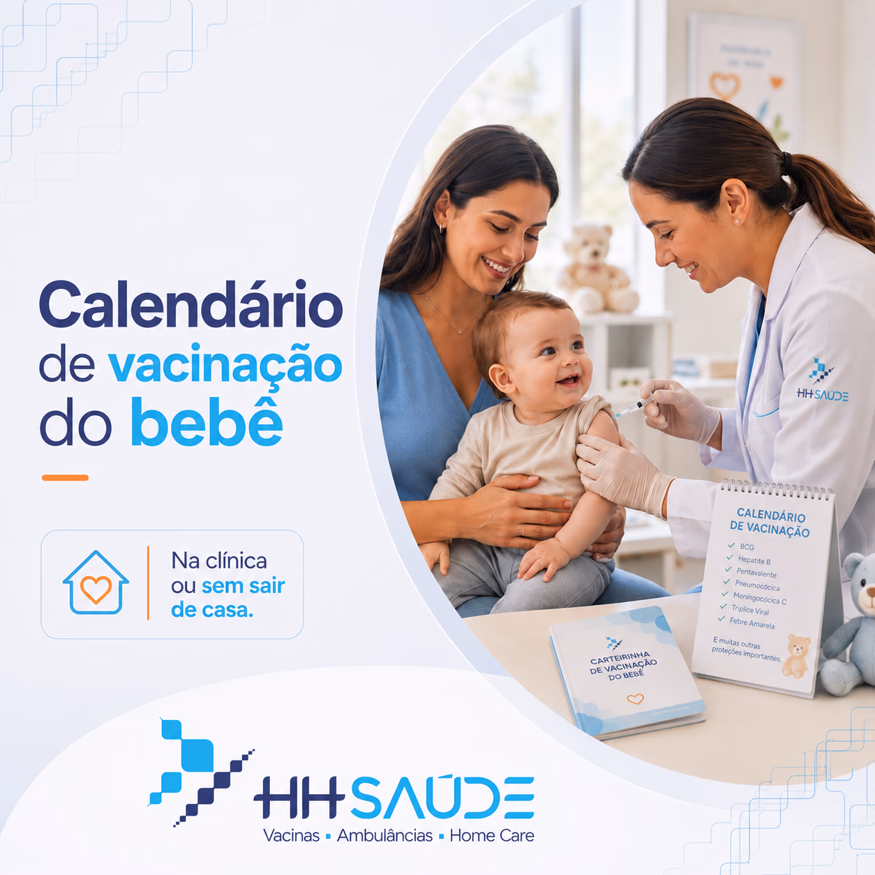 Mãe segurando a mão do bebê durante atendimento na clínica de vacinação